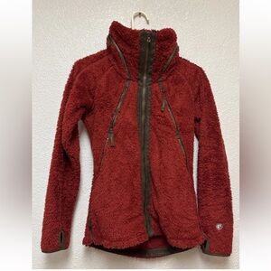 Kuhl Flight Jacket Maroon Sherpa Fleece Thumb Hole's Packable Hood Size XS